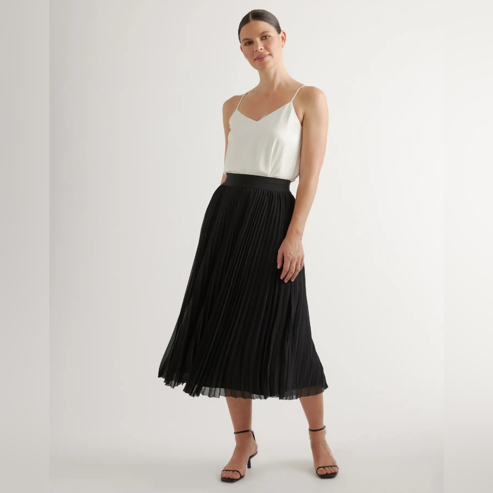 Quince Black Pleated Midi Skirt